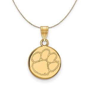 14k Yellow Gold Clemson U Small Disc Necklace - 24 Inch